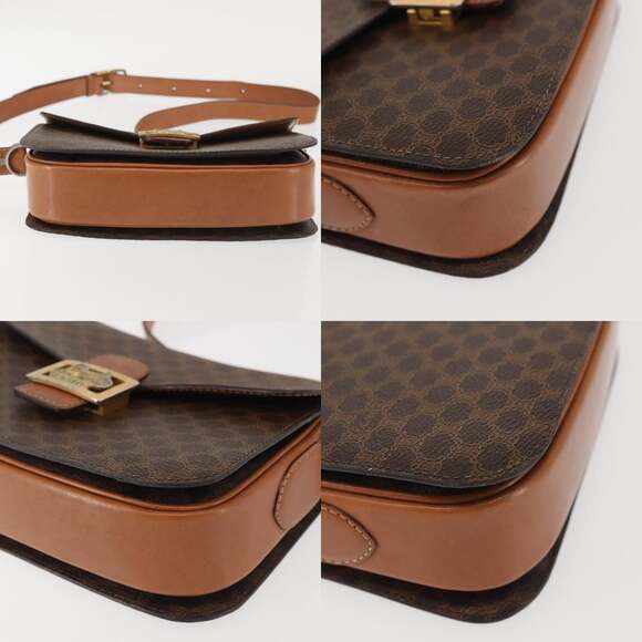 CELINE Macadam Canvas Shoulder Bag Pvc Leather Brown Gold - Picture 10 of 13